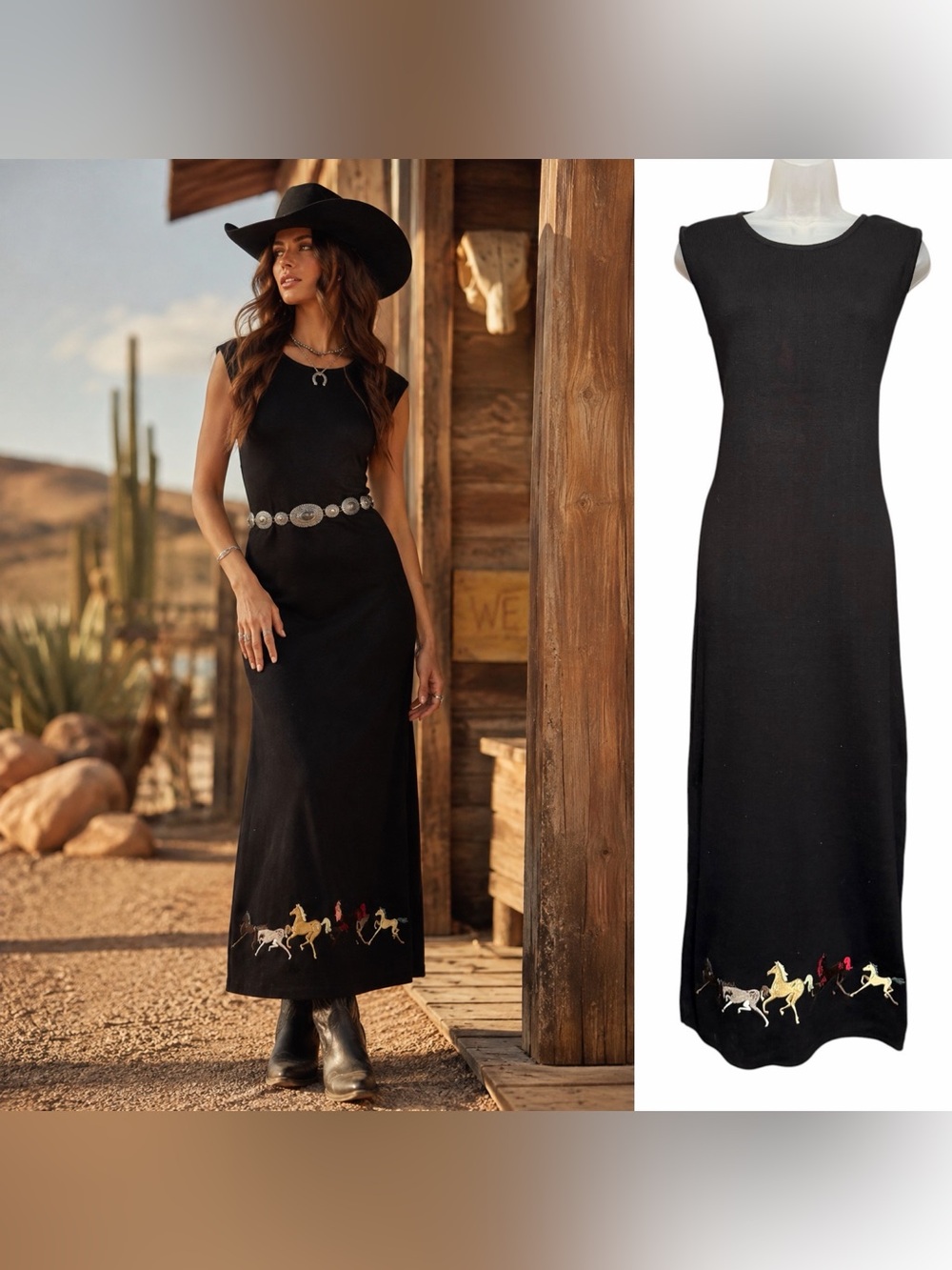 Double D Ranch Vintage Black Embroidered Knot Maxi Dress Women's Small